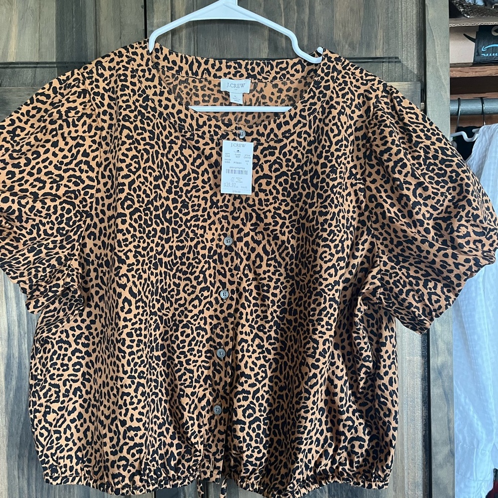 J. Crew Tan Leopard Print Crop Blouse